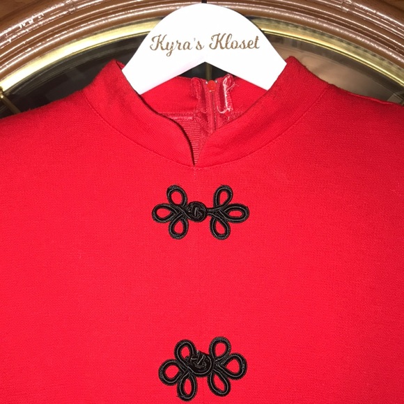 RARE Vintage 80’s Breakin’ Hearts Red Long Sleeve High Neck Toggle Dress - Picture 4 of 15